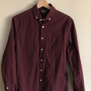 ASOS DESIGN casual skinny oxford shirt in burgundy